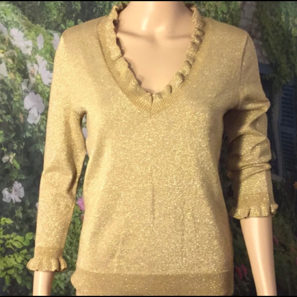 CHAPS CLASSICS METALLIC GOLD LONG-SLV SWEATER TOP